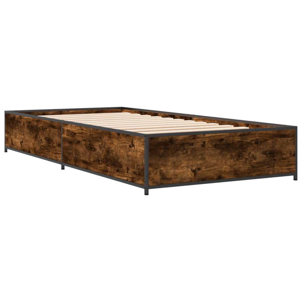 sengeramme 100x200 cm konstrueret træ og metal røget eg