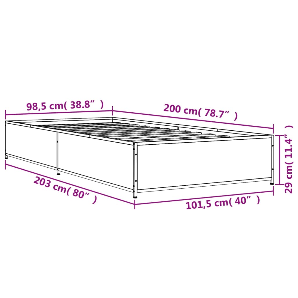 sengeramme 100x200 cm konstrueret træ og metal røget eg