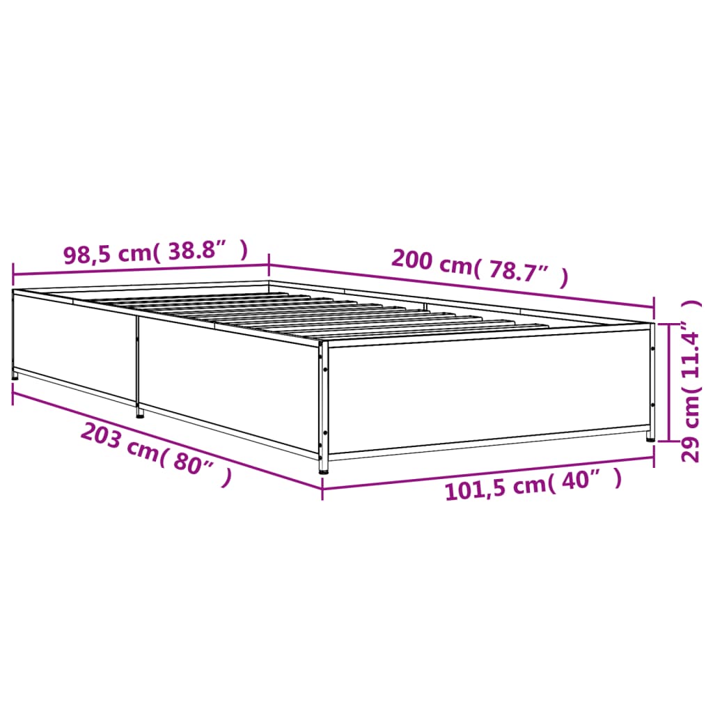 sengeramme 100x200 cm konstrueret træ og metal grå sonoma-eg