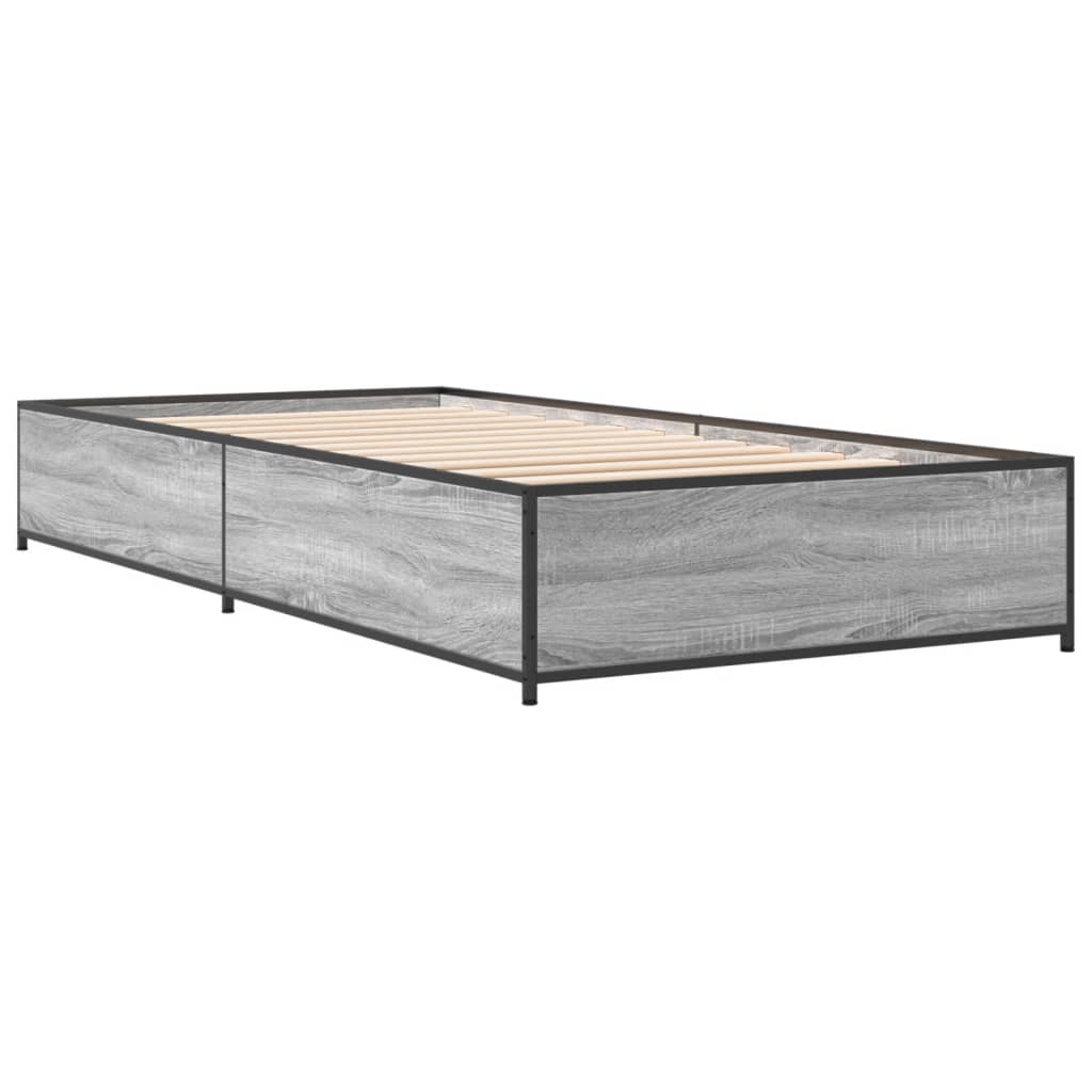 sengeramme 90x200 cm konstrueret træ og metal grå sonoma-eg