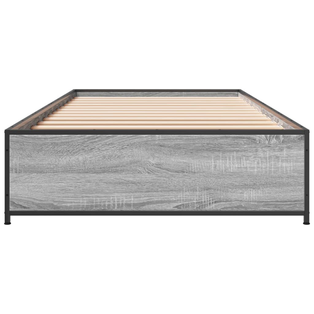 sengeramme 90x200 cm konstrueret træ og metal grå sonoma-eg