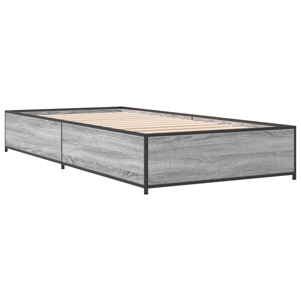sengeramme 90x200 cm konstrueret træ og metal grå sonoma-eg
