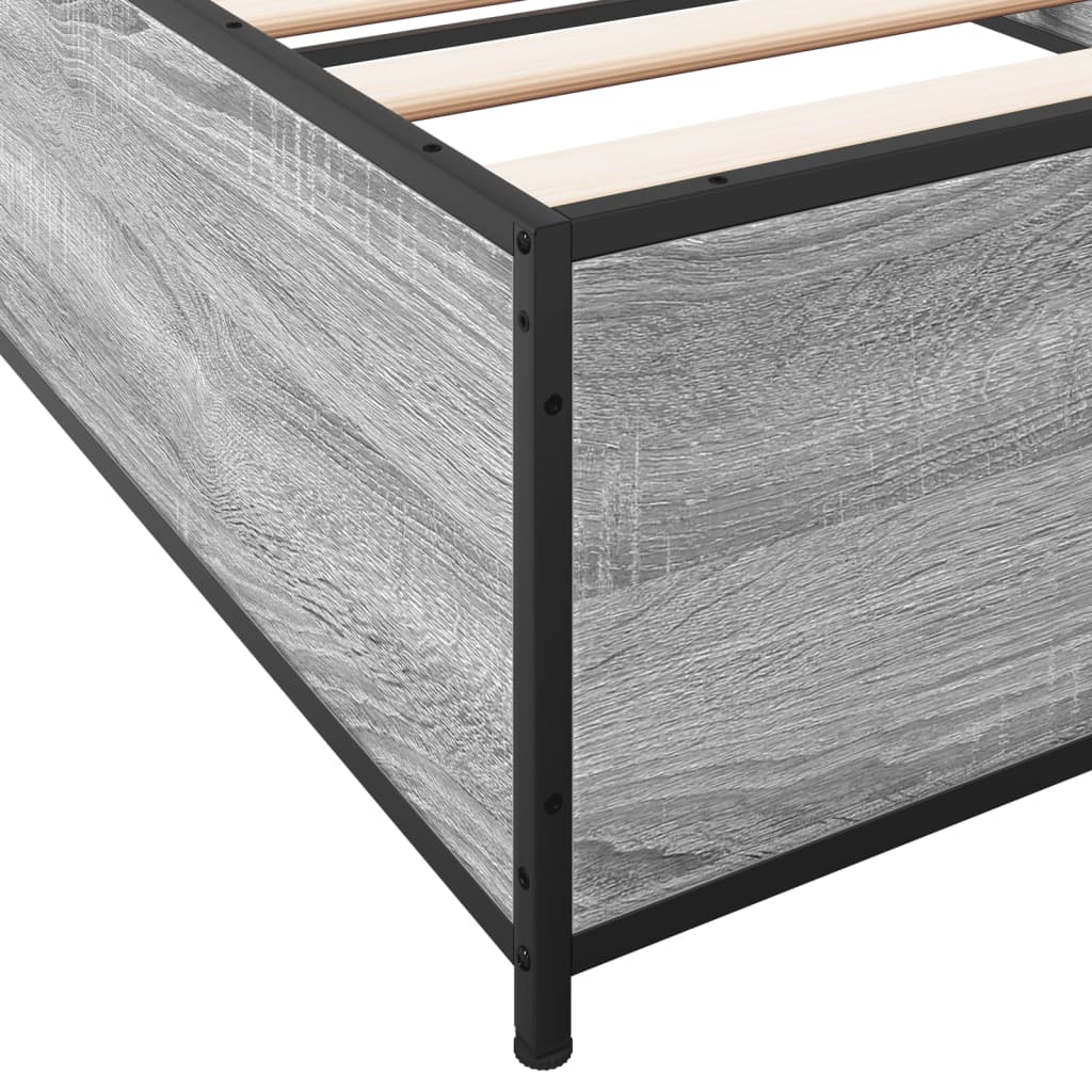 sengeramme 90x200 cm konstrueret træ og metal grå sonoma-eg
