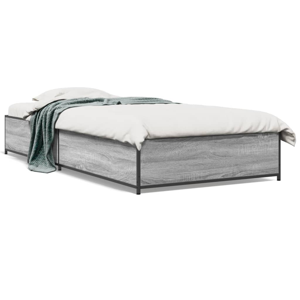 sengeramme 90x190 cm konstrueret træ og metal grå sonoma-eg