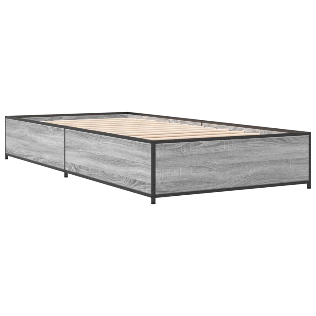 sengeramme 90x190 cm konstrueret træ og metal grå sonoma-eg