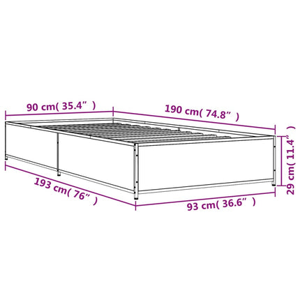 sengeramme 90x190 cm konstrueret træ og metal grå sonoma-eg