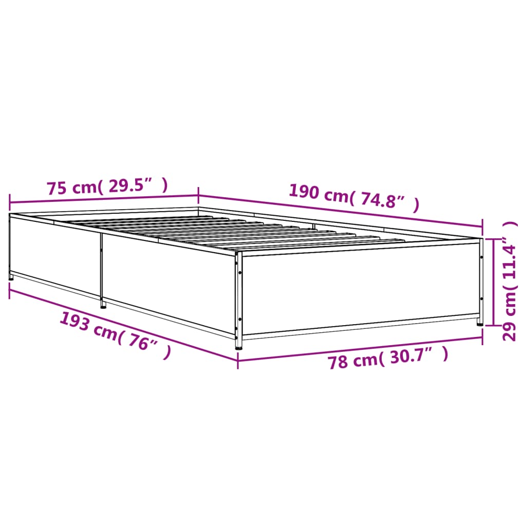 sengeramme 75x190 cm konstrueret træ og metal sonoma-eg