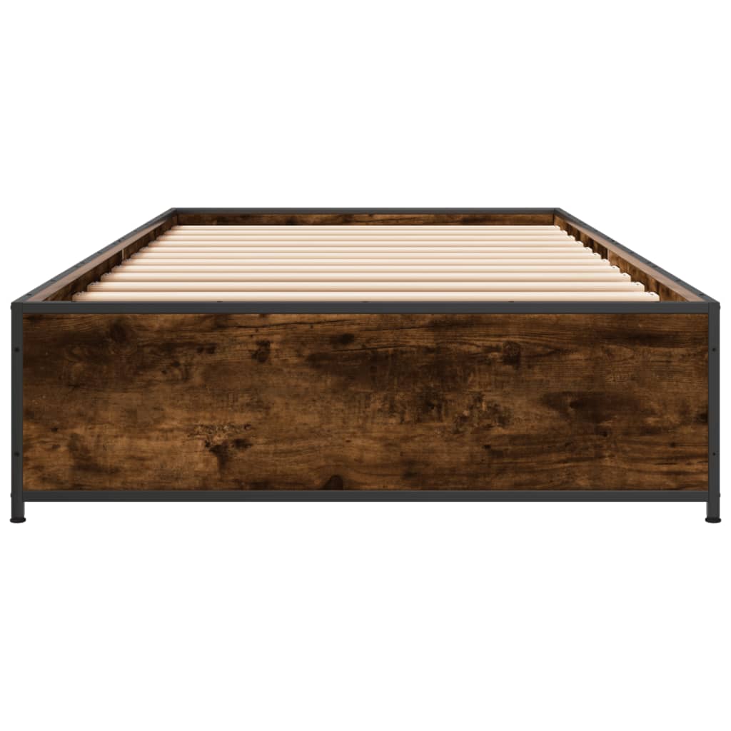 sengeramme 75x190 cm konstrueret træ og metal røget eg