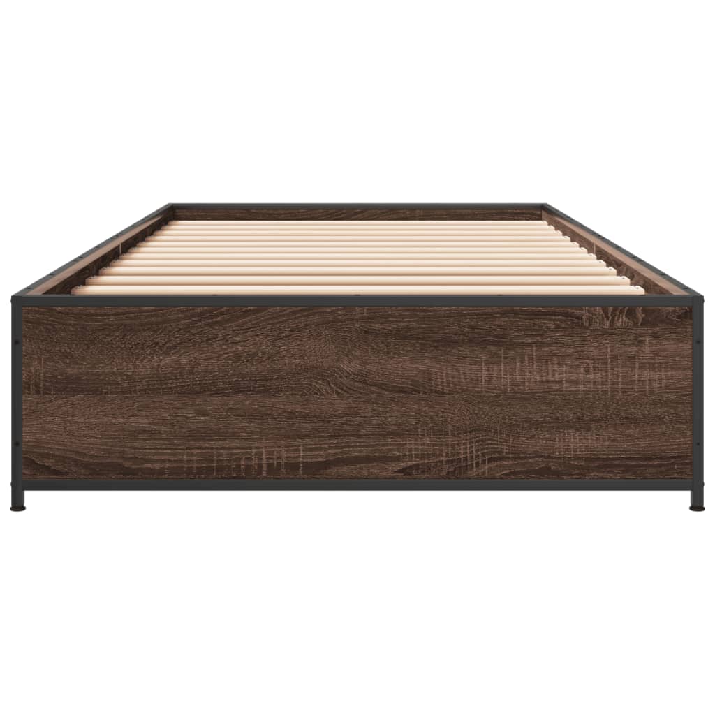 sengeramme 75x190 cm konstrueret træ og metal brun egetræsfarve