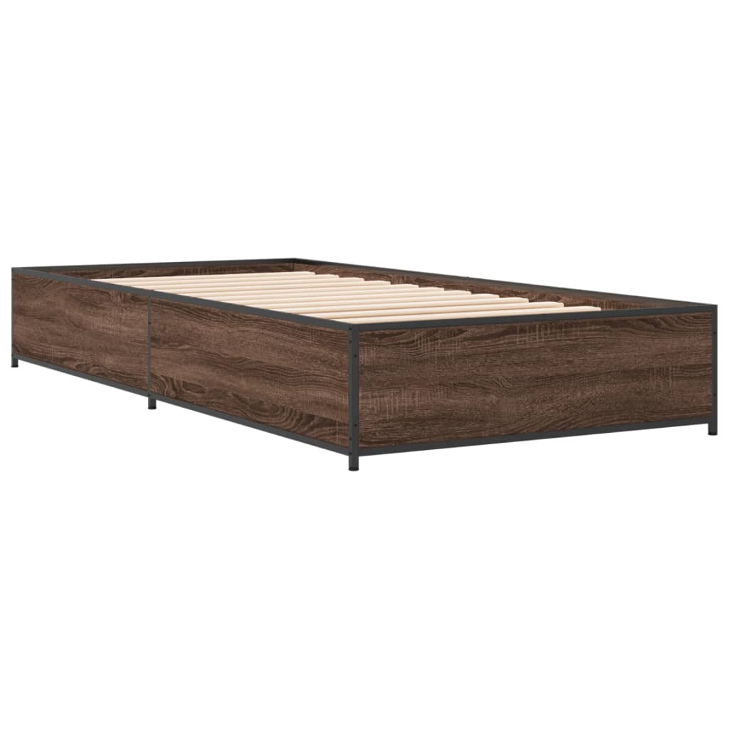 sengeramme 75x190 cm konstrueret træ og metal brun egetræsfarve
