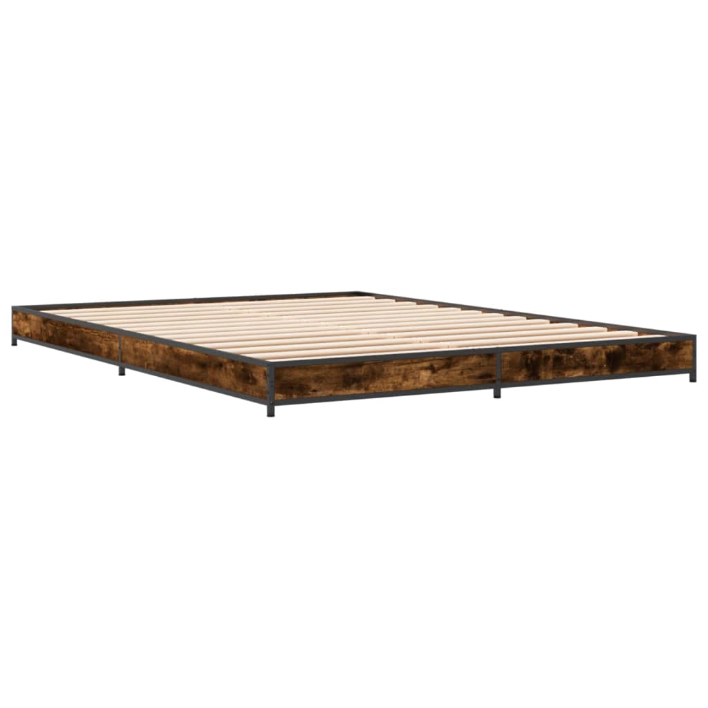 sengestel 120x200cm konstrueret træ og metal røget egetræsfarve