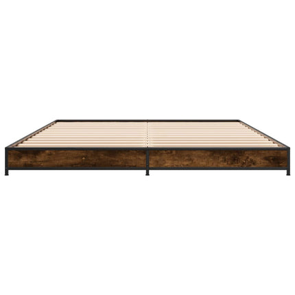 sengestel 120x200cm konstrueret træ og metal røget egetræsfarve