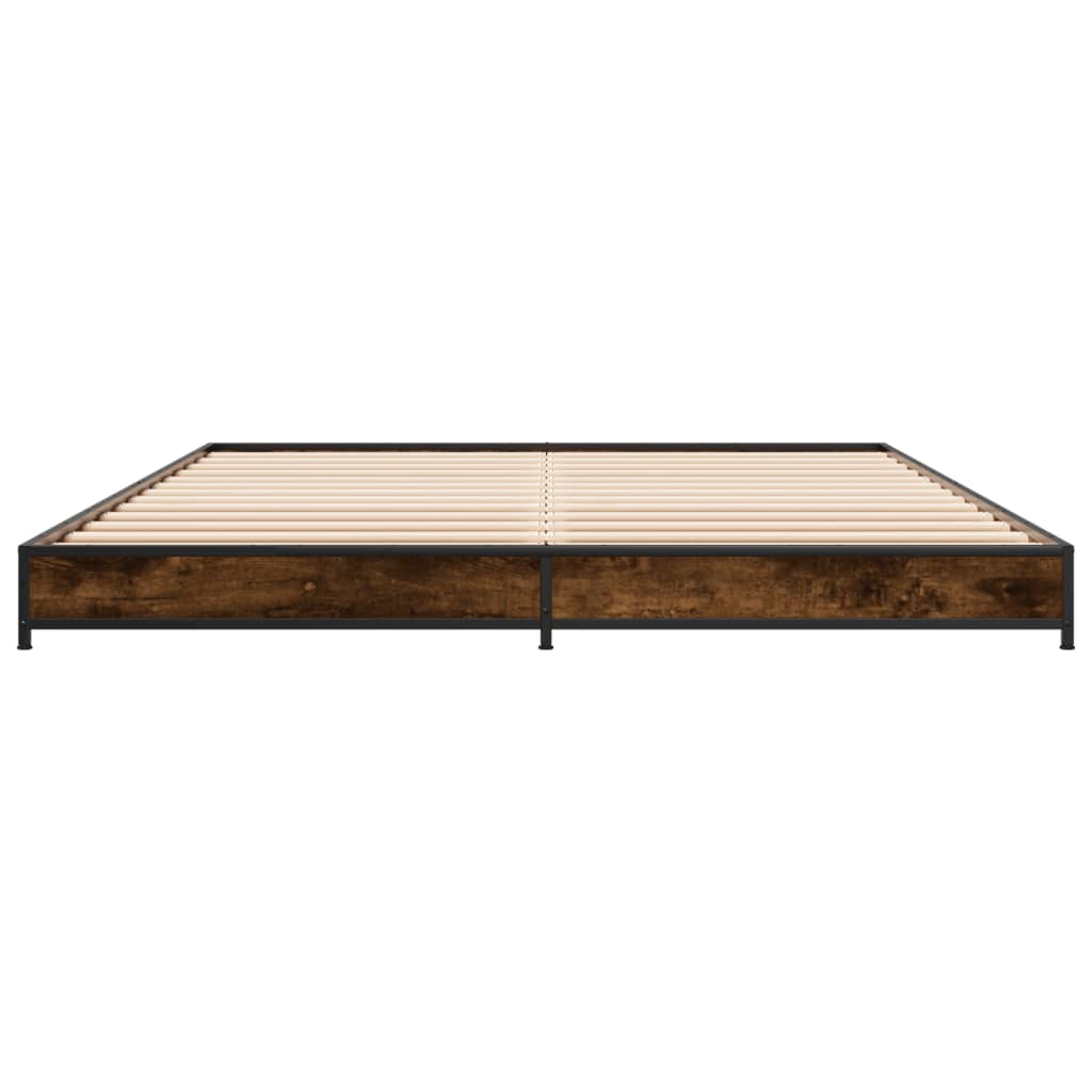 sengestel 120x200cm konstrueret træ og metal røget egetræsfarve