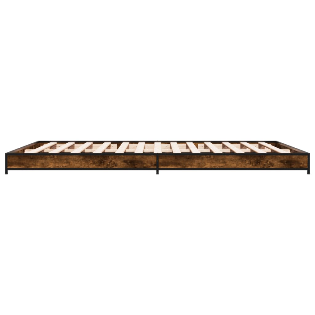 sengestel 120x200cm konstrueret træ og metal røget egetræsfarve