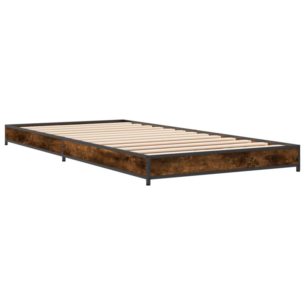 sengeramme 100x200 cm konstrueret træ og metal røget eg