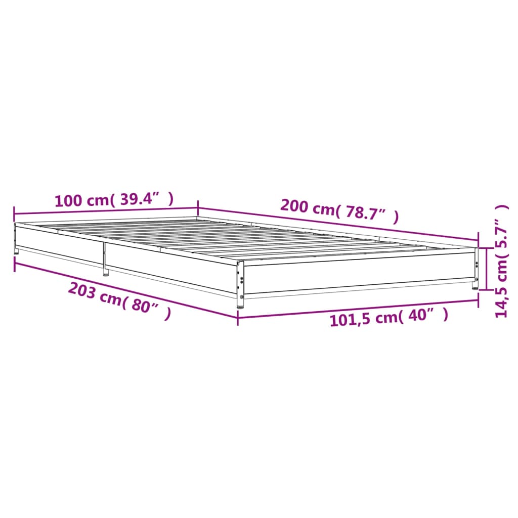 sengeramme 100x200 cm konstrueret træ og metal røget eg