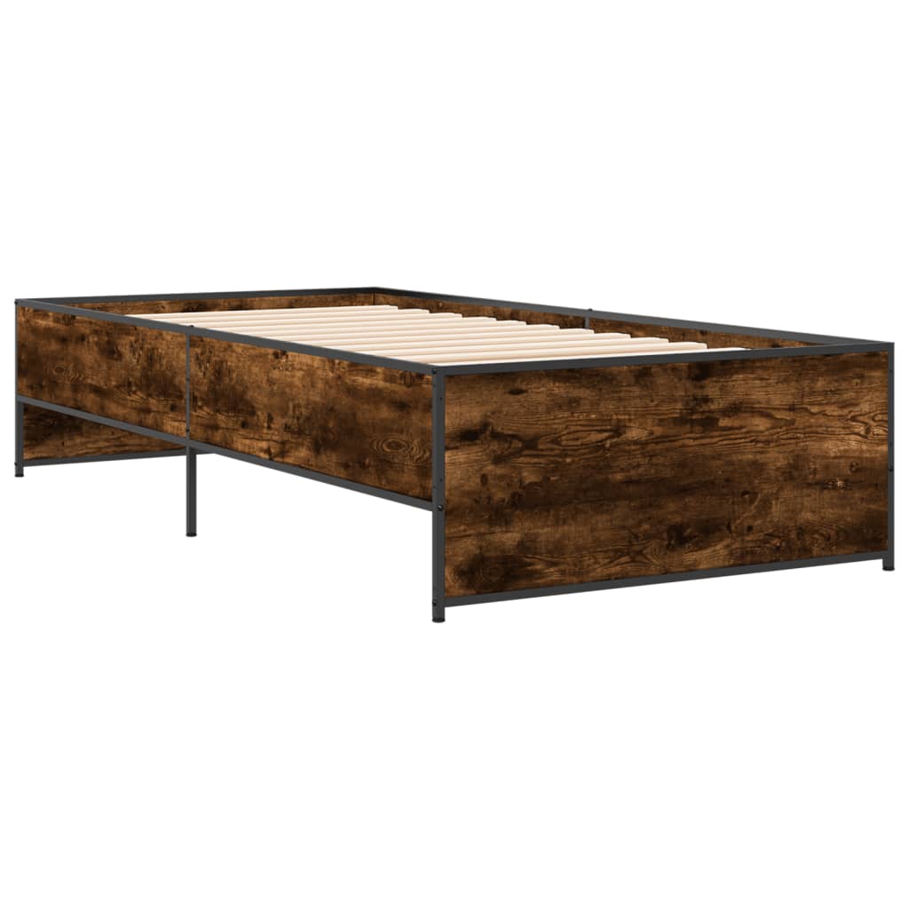 sengeramme 90x200 cm konstrueret træ og metal røget eg