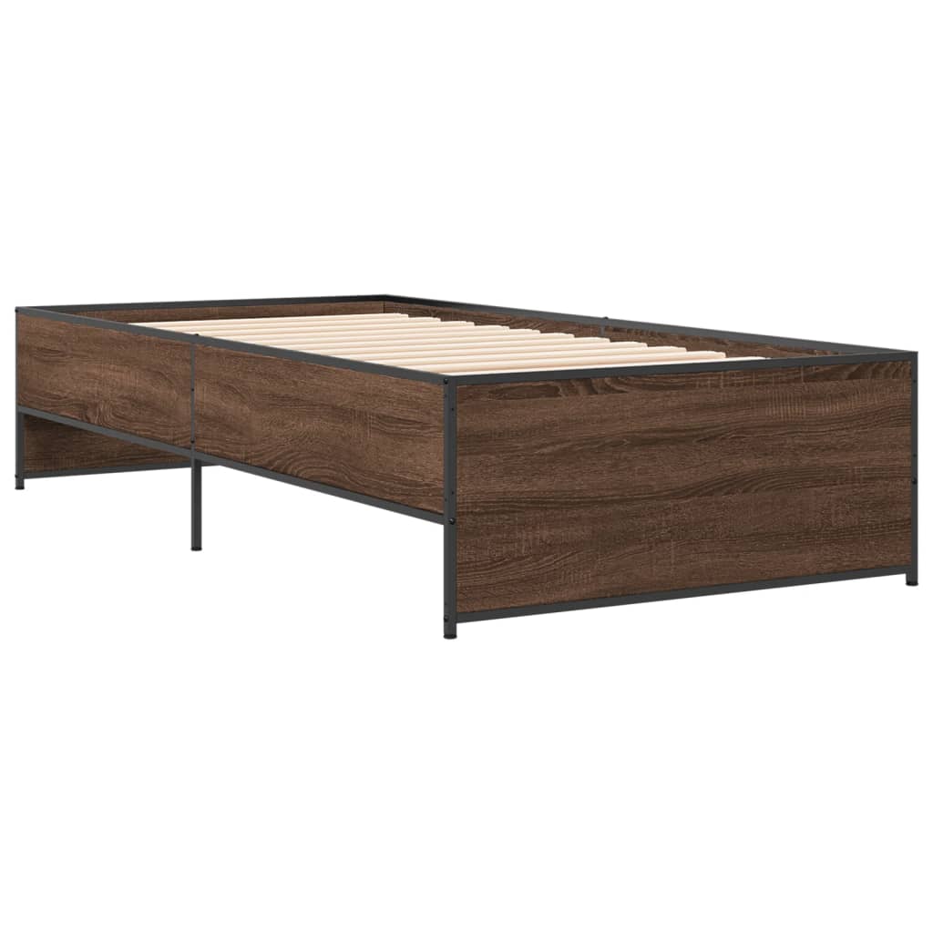 sengeramme 90x200 cm konstrueret træ og metal brun egetræsfarve