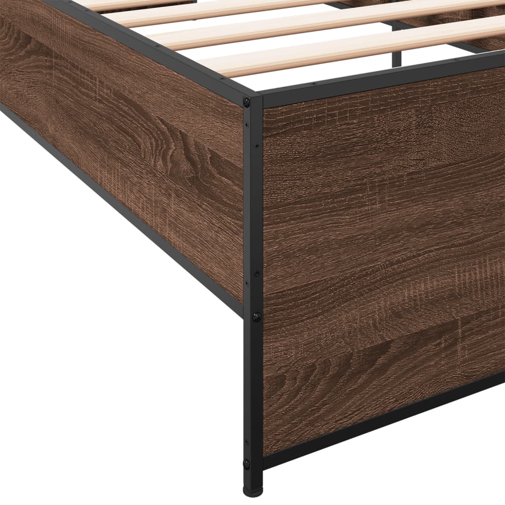 sengeramme 90x200 cm konstrueret træ og metal brun egetræsfarve