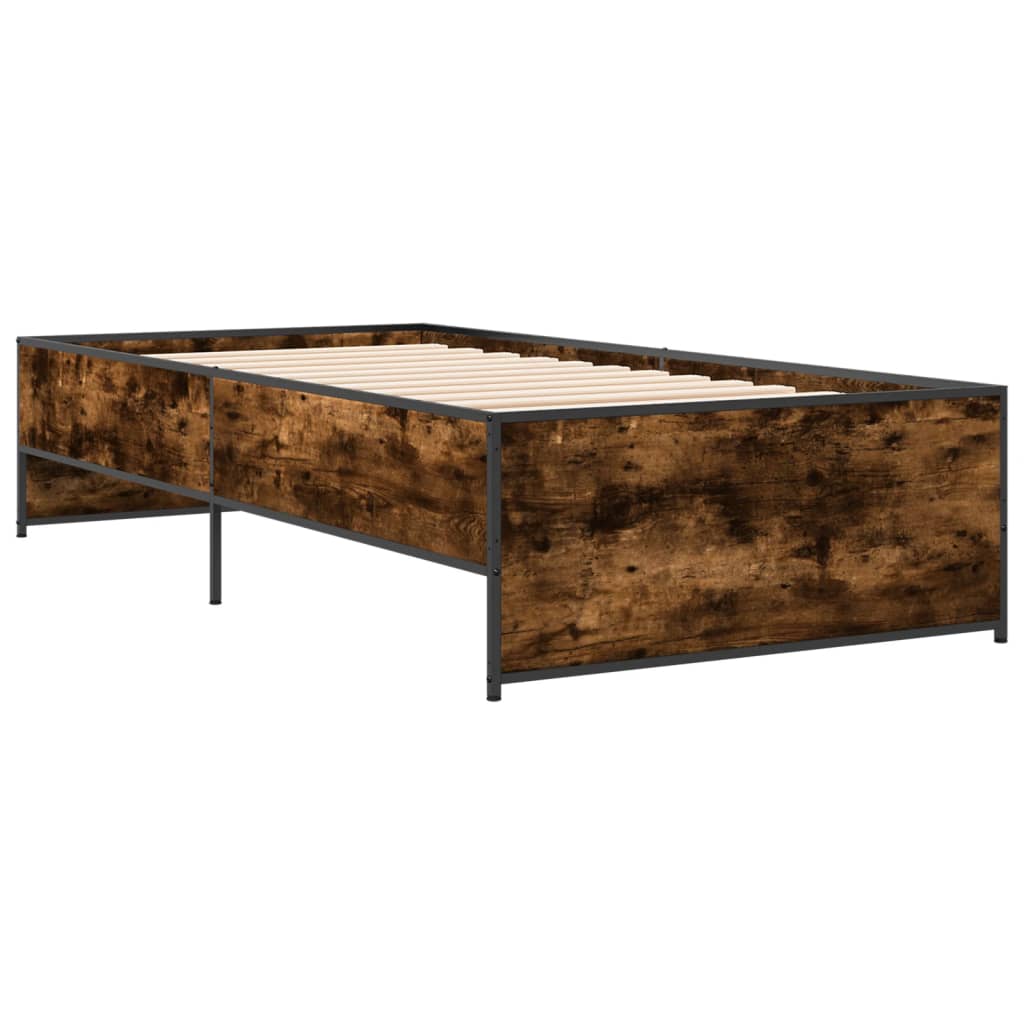 sengeramme 90x190 cm konstrueret træ og metal røget eg