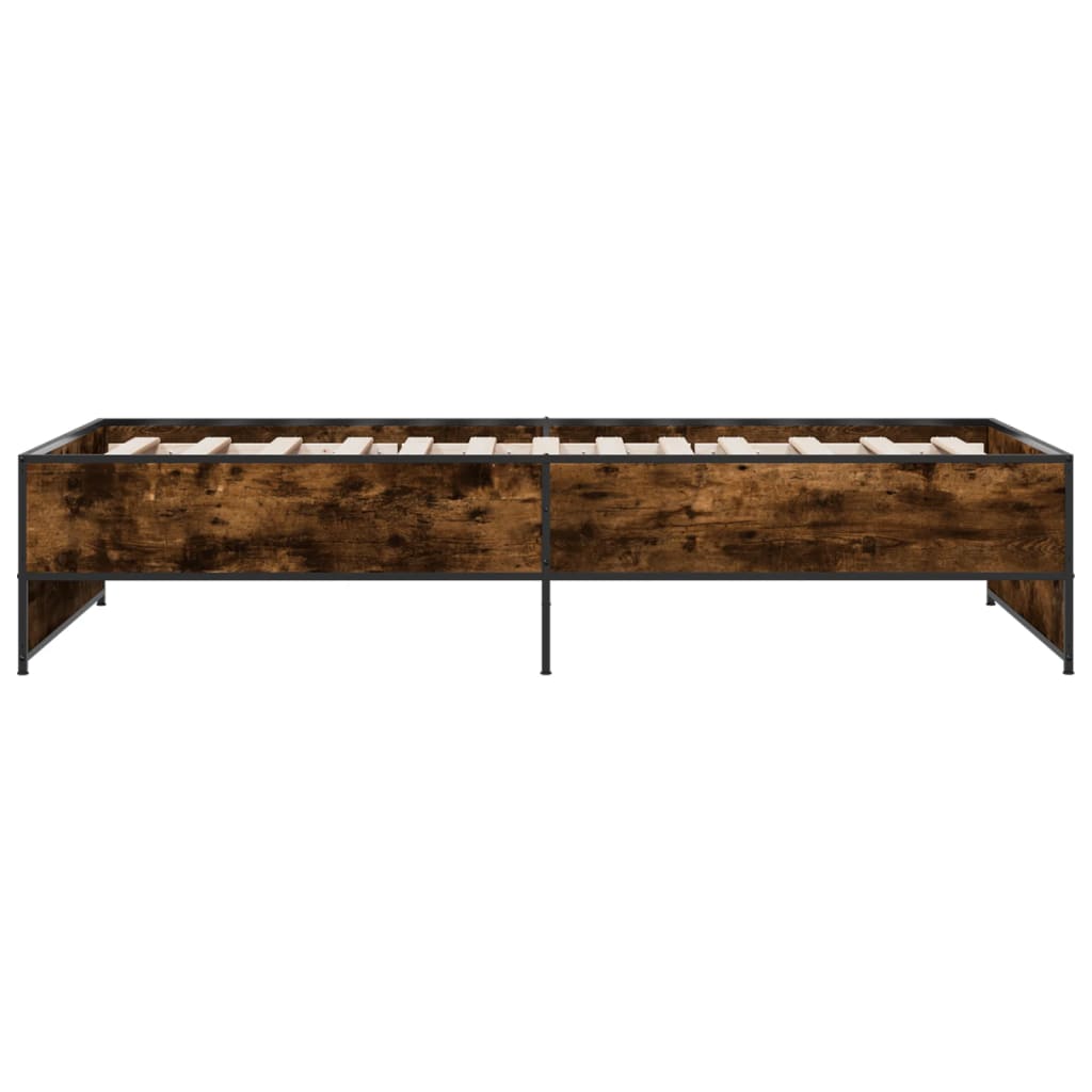 sengeramme 90x190 cm konstrueret træ og metal røget eg
