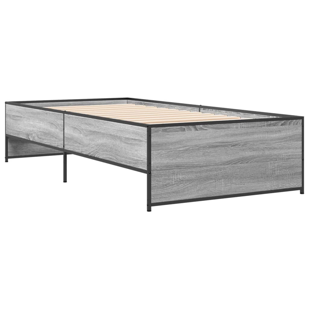 sengeramme 75x190 cm konstrueret træ og metal grå sonoma-eg