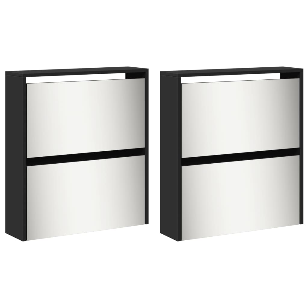 skoskab med spejl og 4 hylder 63x17x134 cm sort