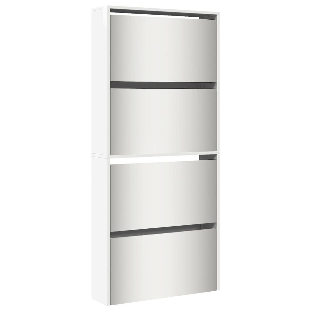 skoskab med spejl og 4 hylder 63x17x134 cm hvid højglans