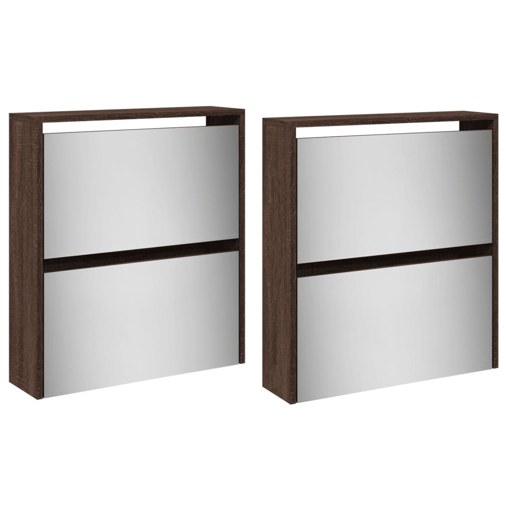 skoskab med spejl og 4 hylder 63x17x134 cm brun egetræsfarve