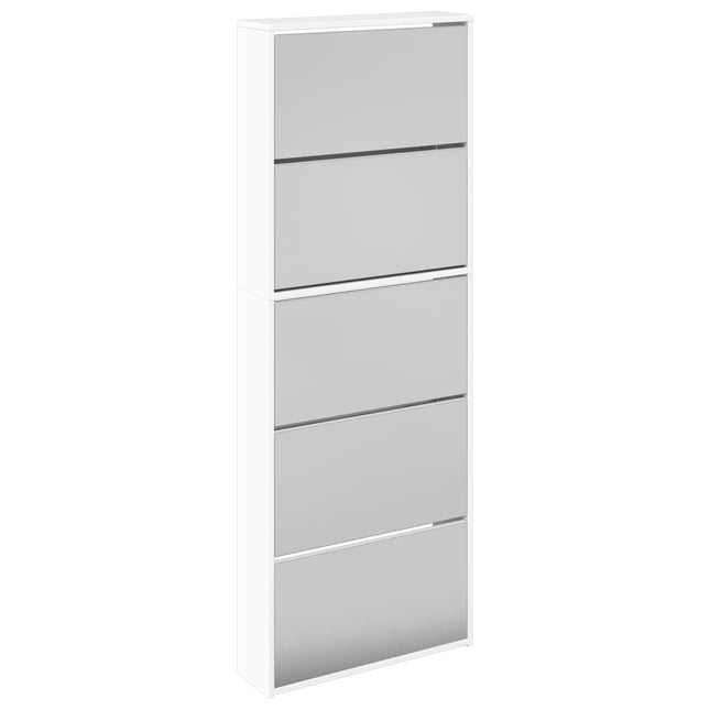 skoskab med spejl og 5 hylder 63x17x169,5 cm hvid højglans