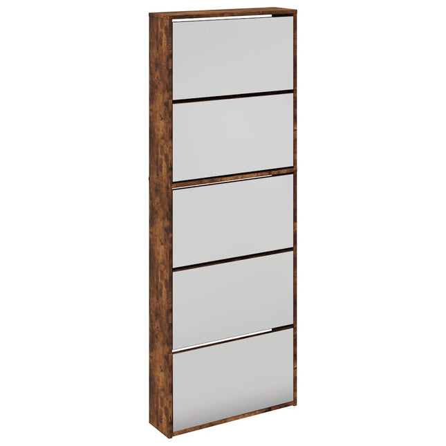 skoskab med spejl og 5 hylder 63x17x169,5 cm røget egetræsfarve