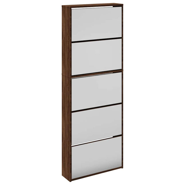 skoskab med spejl og 5 hylder 63x17x169,5 cm brun egetræsfarve