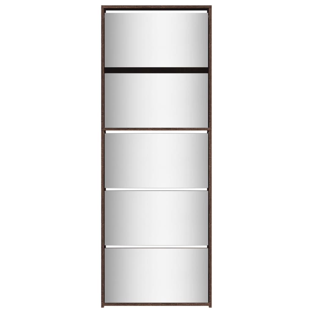 skoskab med spejl og 5 hylder 63x17x169,5 cm brun egetræsfarve