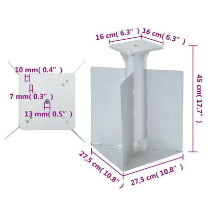 nedgravet parasolbase 27,5x27,5x45 cm stål sølvfarvet