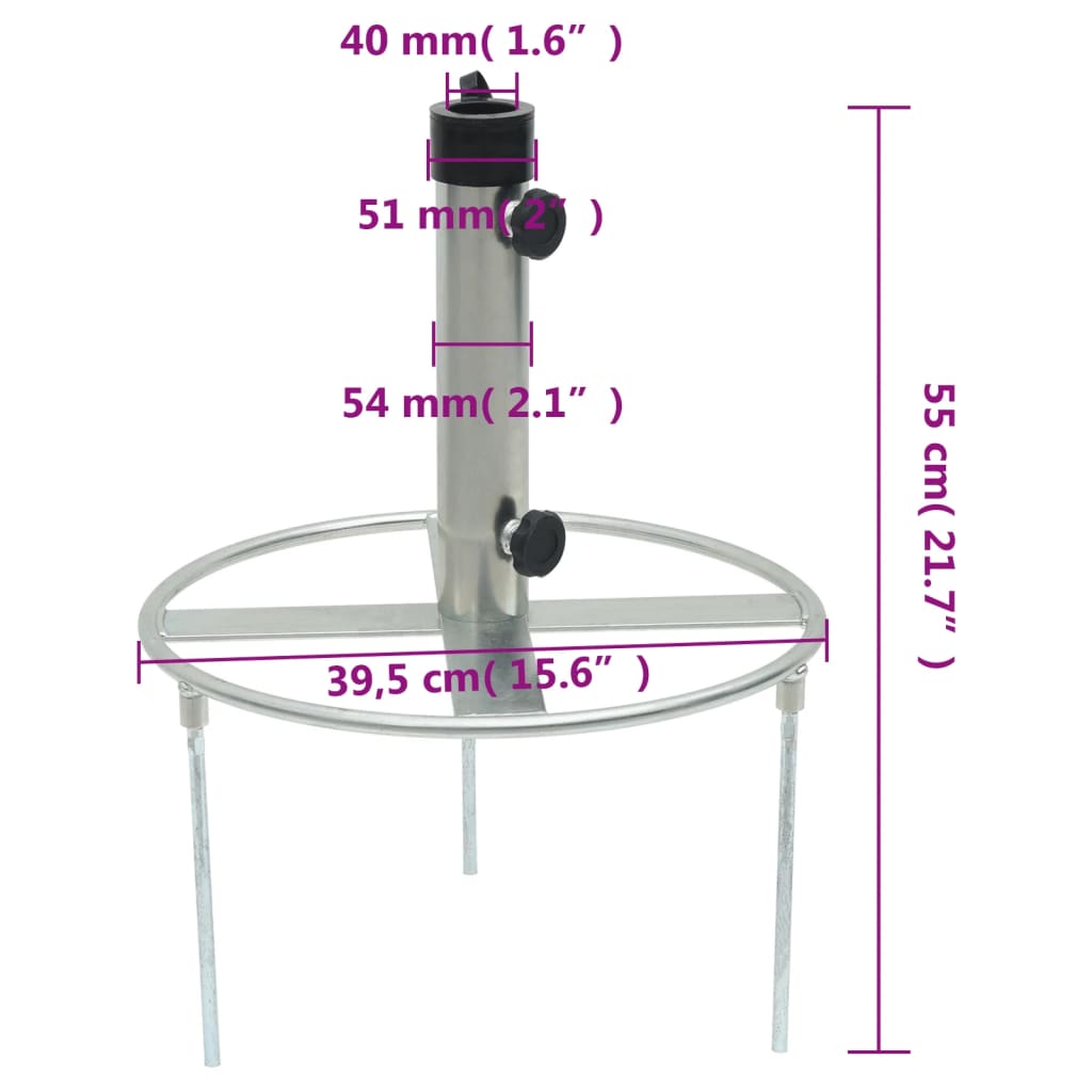 parasolholder med jordspyd til Ø38/48 mm stang stål sølvfarvet