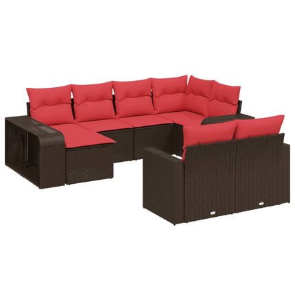 havesofasæt med 10 hynder brun polyrattan