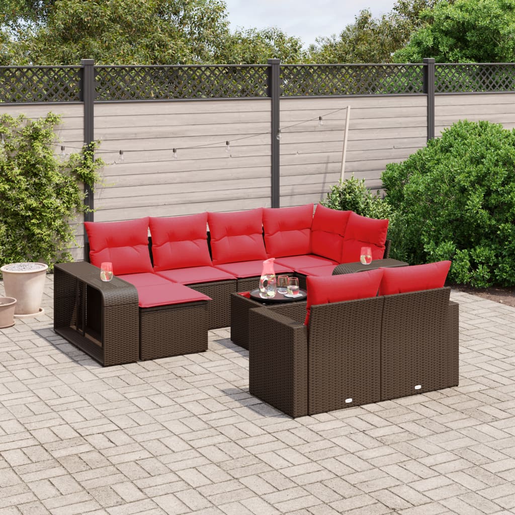11-delt havesofast med hynder brun polyrattan