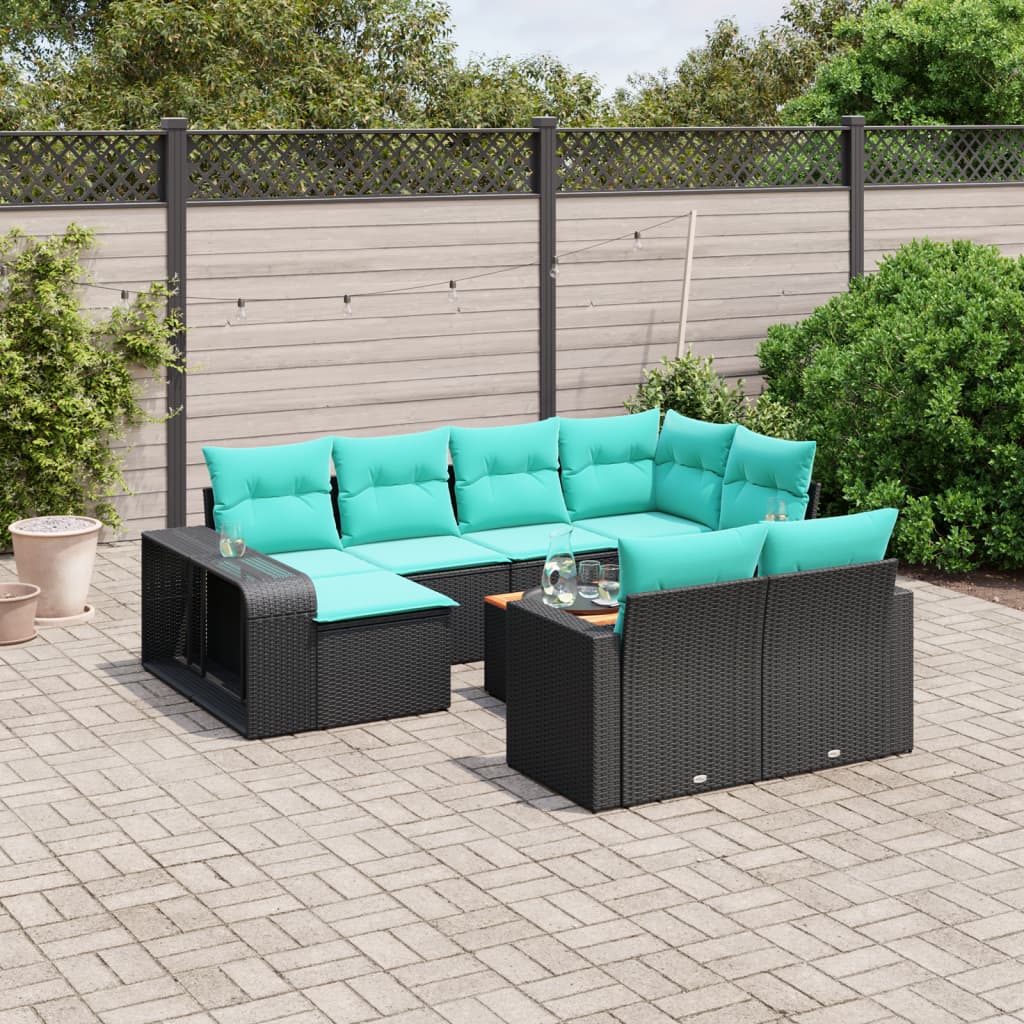11-delt havesofast med hynder sort polyrattan