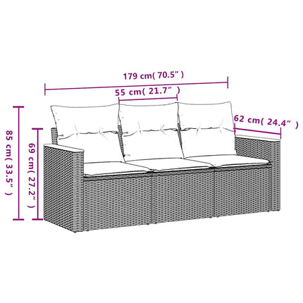 sofasæt til haven 3 dele med hynder polyrattan sort