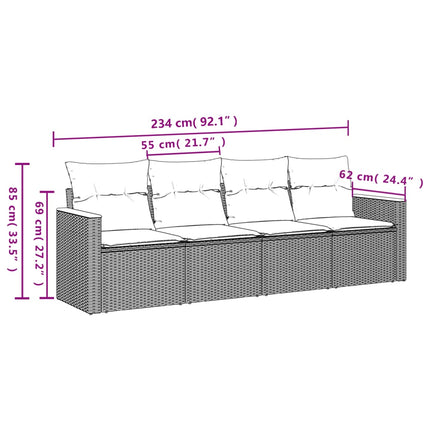 havesofasæt med 4 dele og hynder sort polyrattan