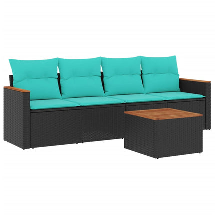 havesofasæt med 5 dele og hynder sort polyrattan