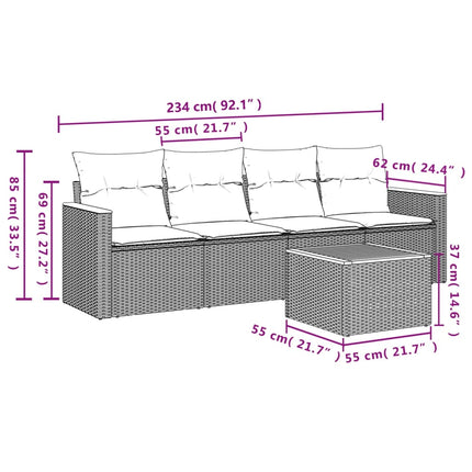 sofasæt til haven 5 dele med hynder polyrattan beige
