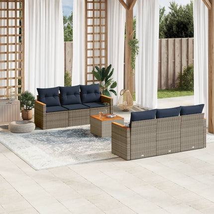havesofasæt med 7 dele og hynder grå polyrattan