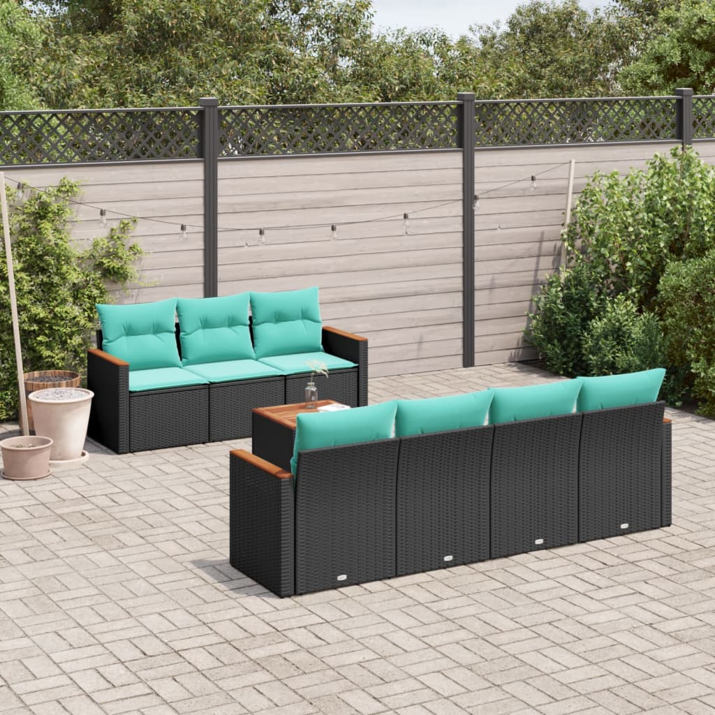 8-delt havesofast med hynder sort polyrattan