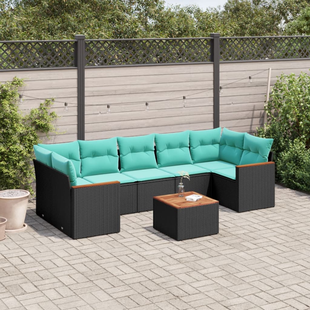 8-delt havesofast med hynder sort polyrattan