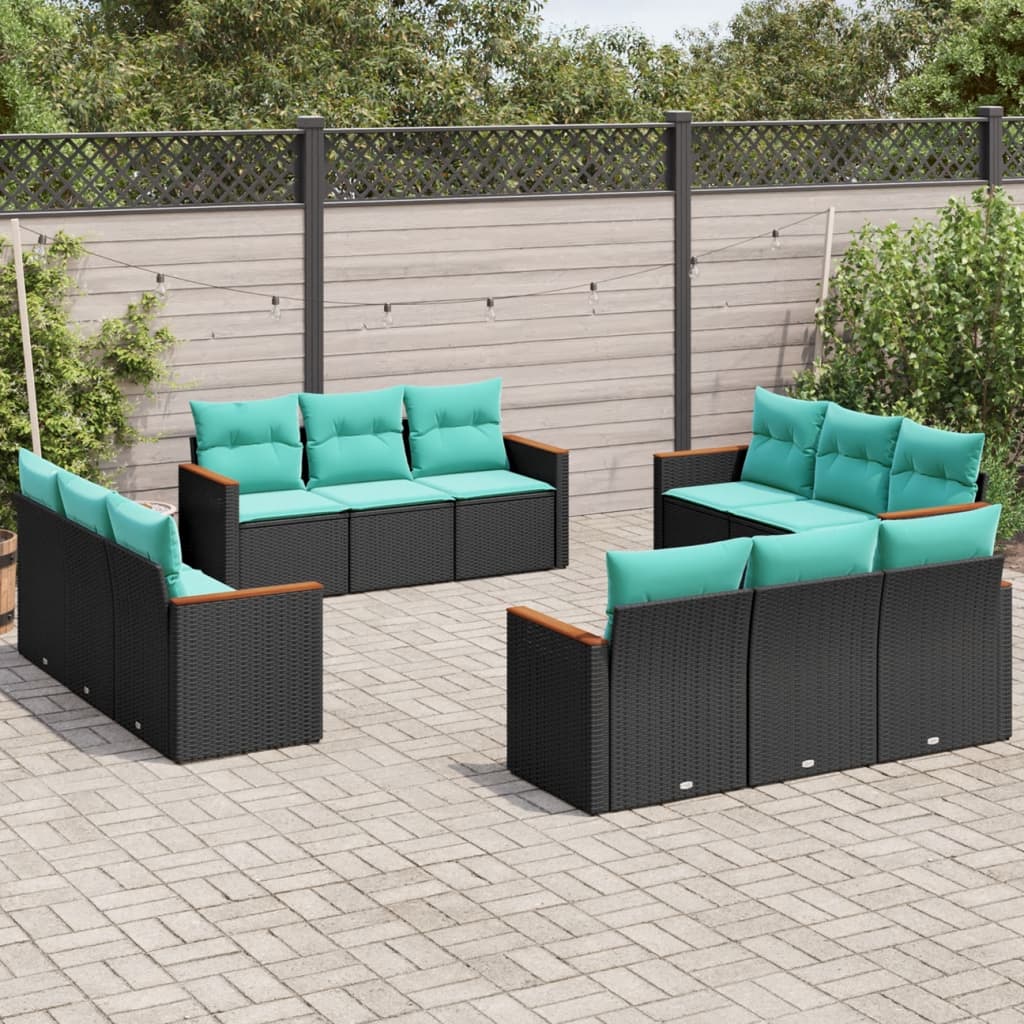 12-delt havesofast med hynder sort polyrattan