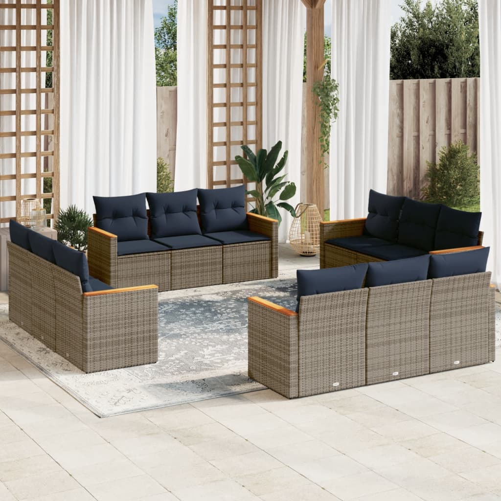12-delt havesofast med hynder gr polyrattan