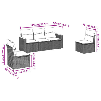 havesofasæt med 5 dele og hynder sort polyrattan