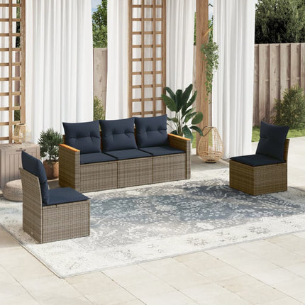 havesofasæt med 5 dele og hynder grå polyrattan
