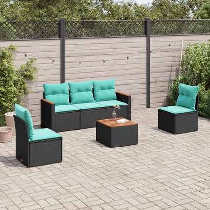 havesofasæt med 6 hynder sort polyrattan